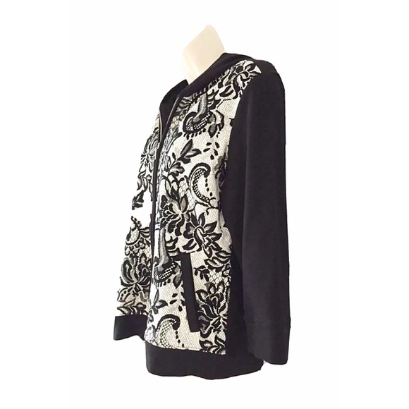 ZENERGY /CHICO’S Hoodie Flocked Faux Lace Jacket - Picture 4 of 6